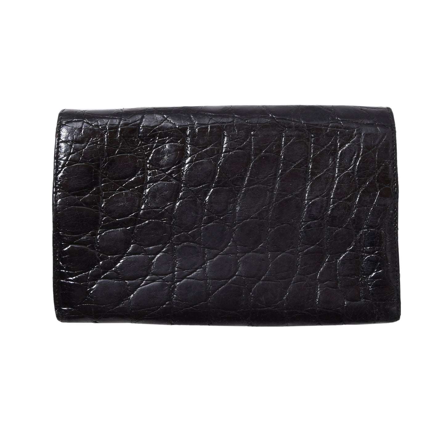 Vintage Crocodile Leather Travel Wallet ca. 19.6cm - Black