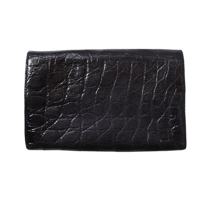 Vintage Crocodile Leather Travel Wallet ca. 19.6cm - Black