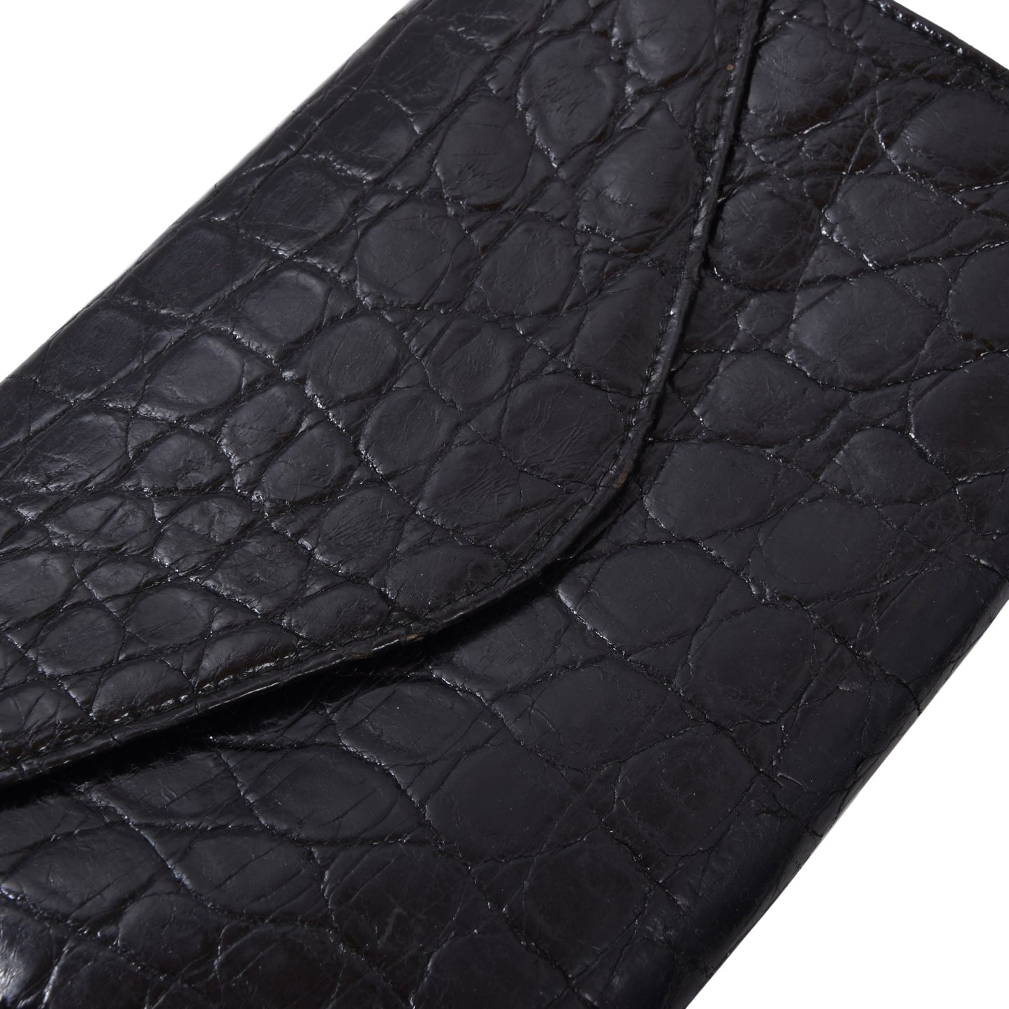 Vintage Crocodile Leather Travel Wallet ca. 19.6cm - Black