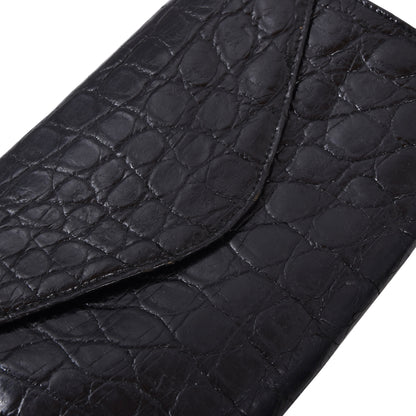 Vintage Crocodile Leather Travel Wallet ca. 19.6cm - Black
