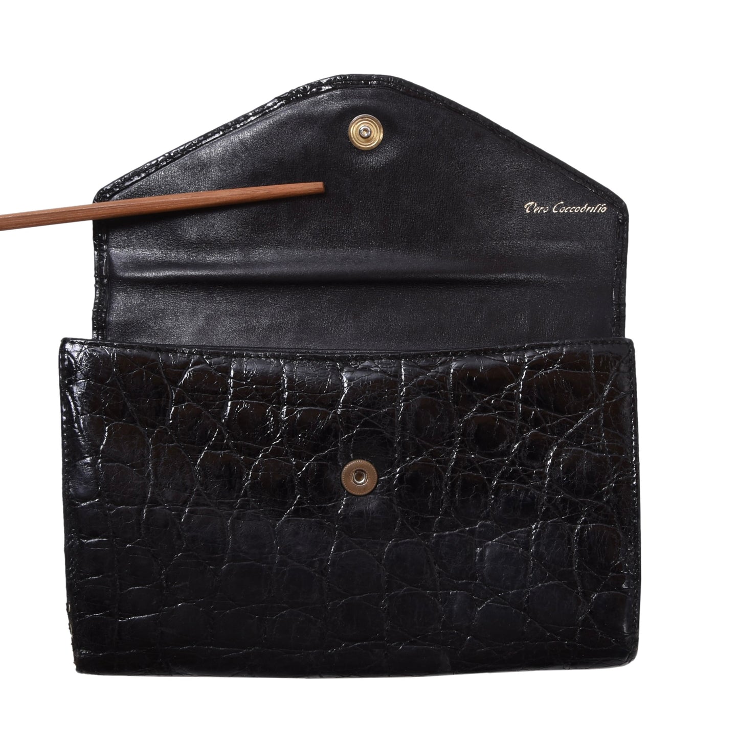 Vintage Crocodile Leather Travel Wallet ca. 19.6cm - Black