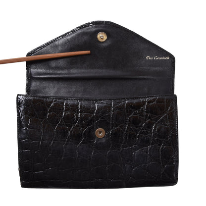 Vintage Crocodile Leather Travel Wallet ca. 19.6cm - Black