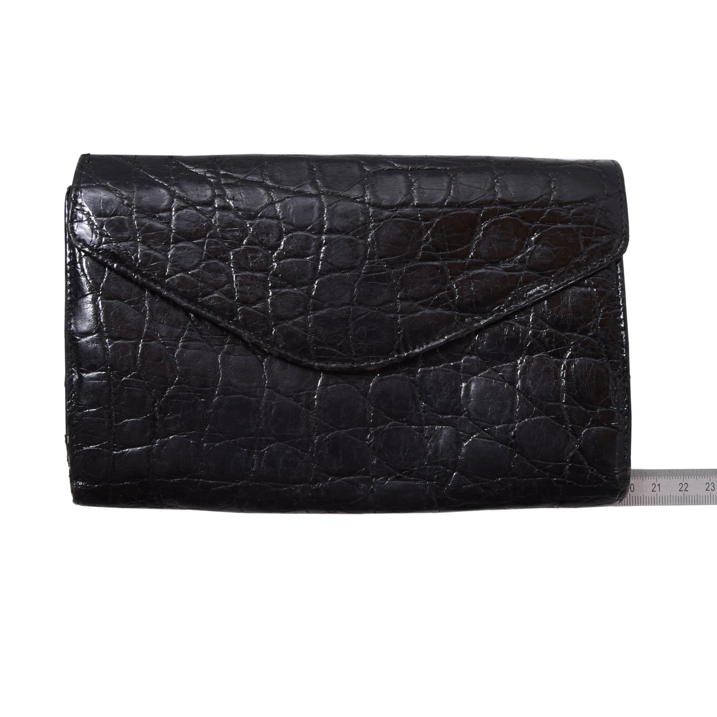 Vintage Crocodile Leather Travel Wallet ca. 19.6cm - Black