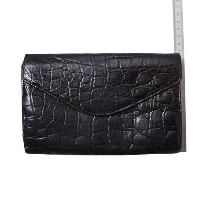 Vintage Crocodile Leather Travel Wallet ca. 19.6cm - Black