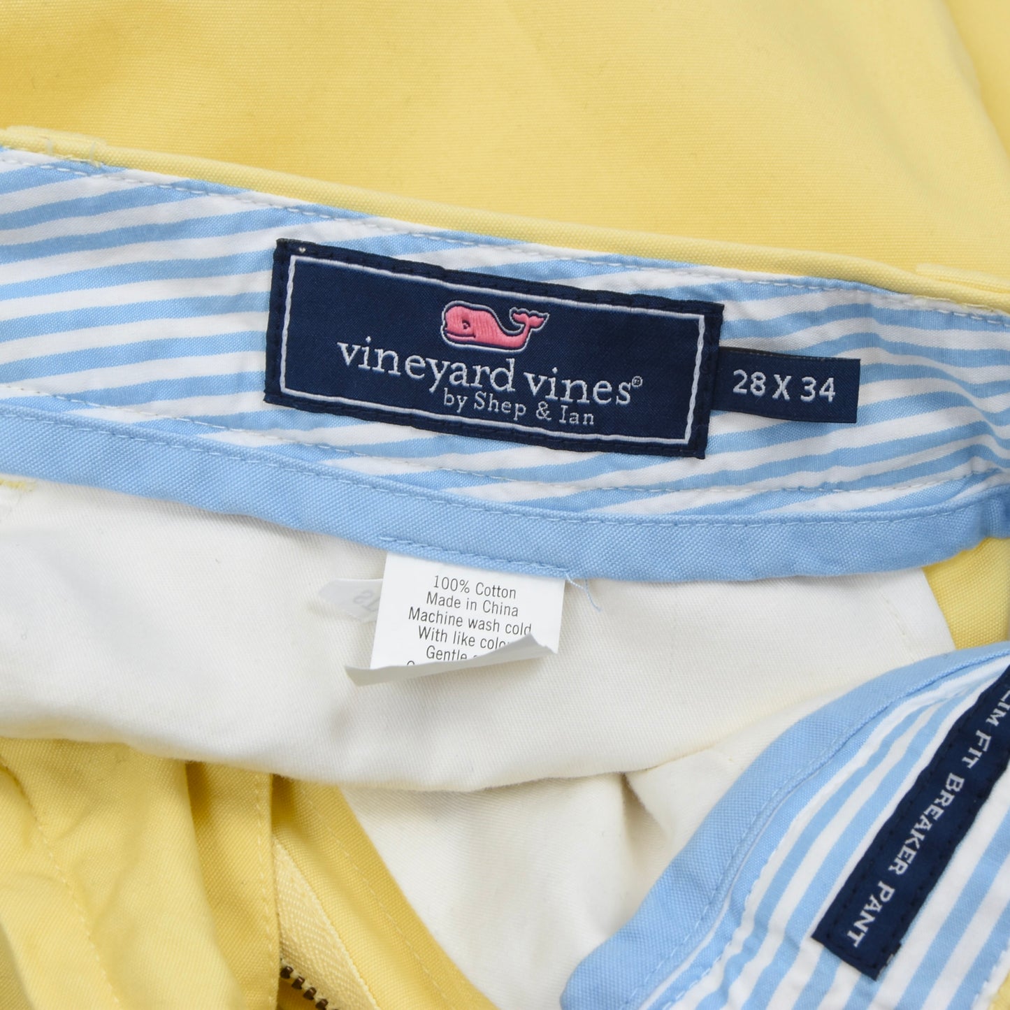 Vineyard Vines Slim Fit Breaker Pants Size W28 L34 - Canary Yellow