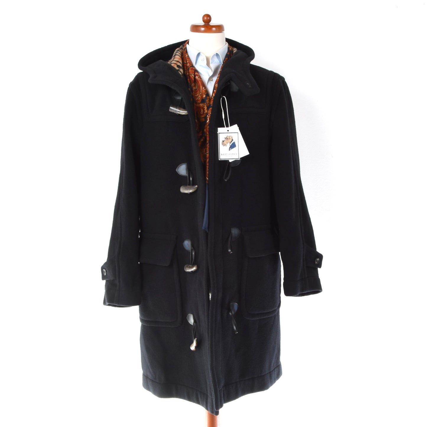 DAKS London 100% Wool Duffle Coat Size 48 - Navy Blue