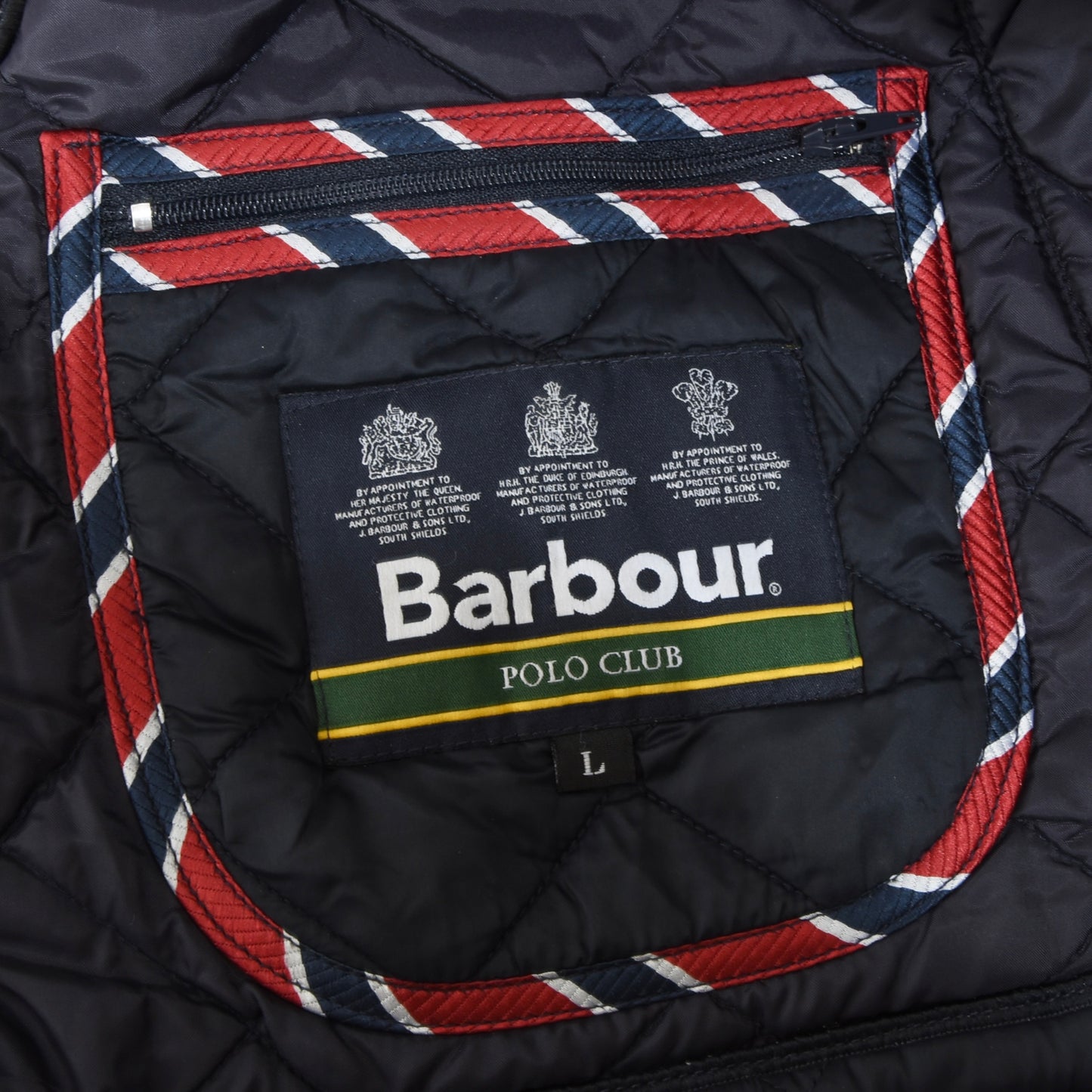 Barbour Polo Club Quilted Jacket Size L - Navy Blue