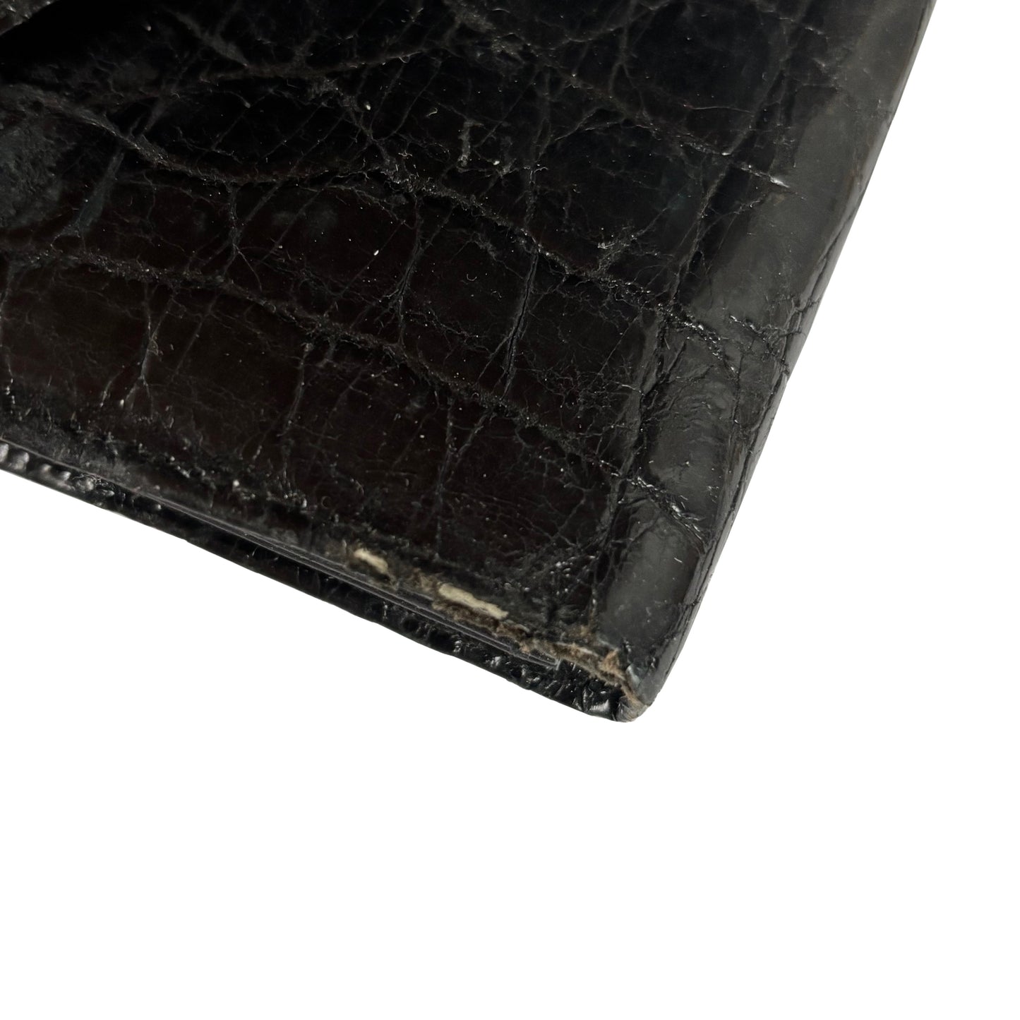 Vintage Crocodile Leather Travel Wallet ca. 19.6cm - Black