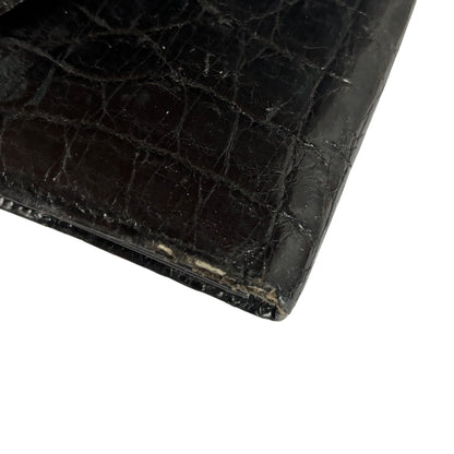 Vintage Crocodile Leather Travel Wallet ca. 19.6cm - Black