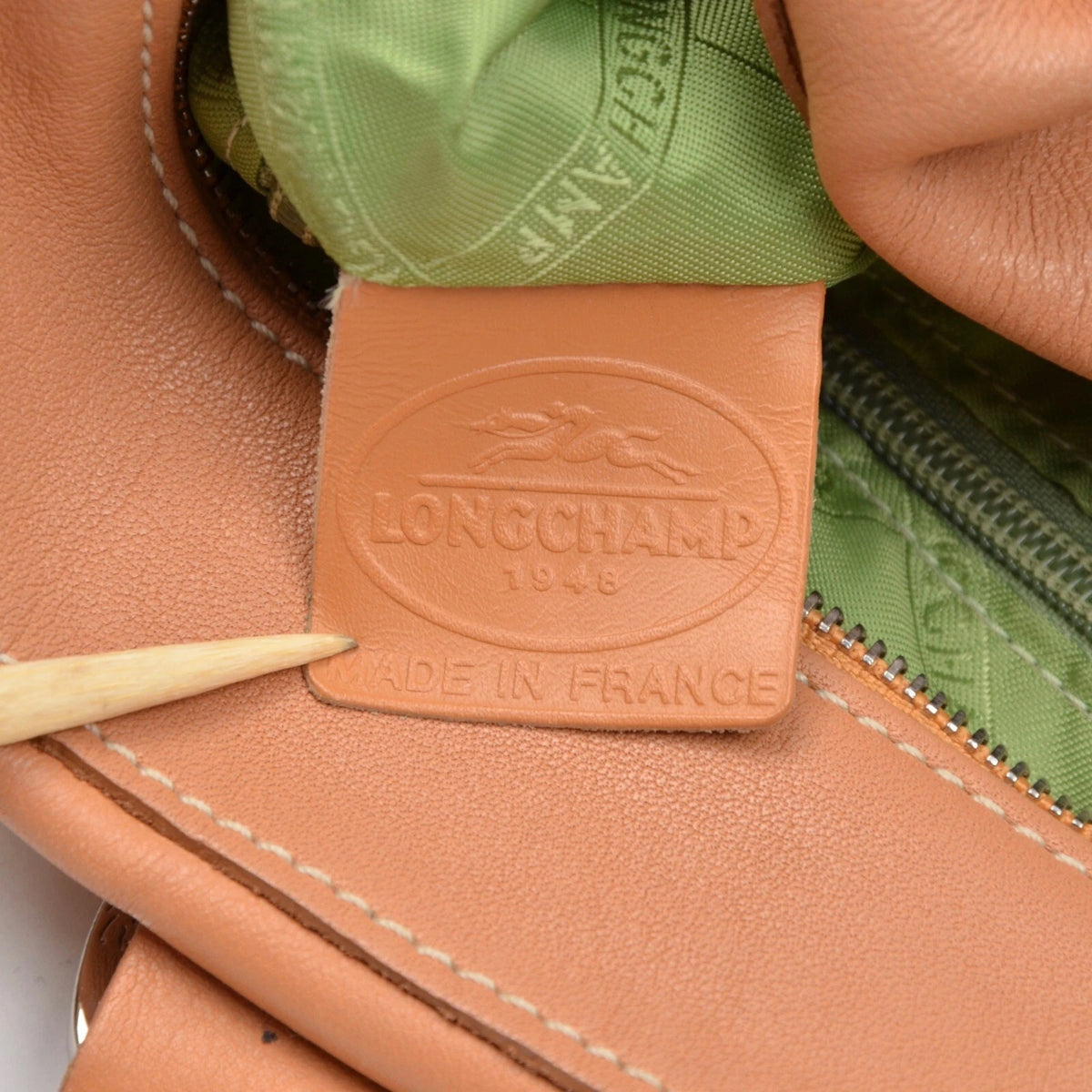 Longchamp Paris Leather Bag Made in France ca. 32cm - Tan