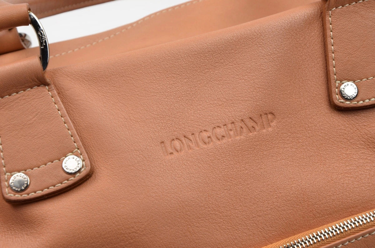 Longchamp Paris Leather Bag Made in France ca. 32cm - Tan