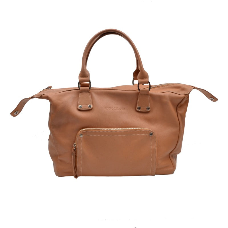 Longchamp Paris Leather Bag Made in France ca. 32cm - Tan