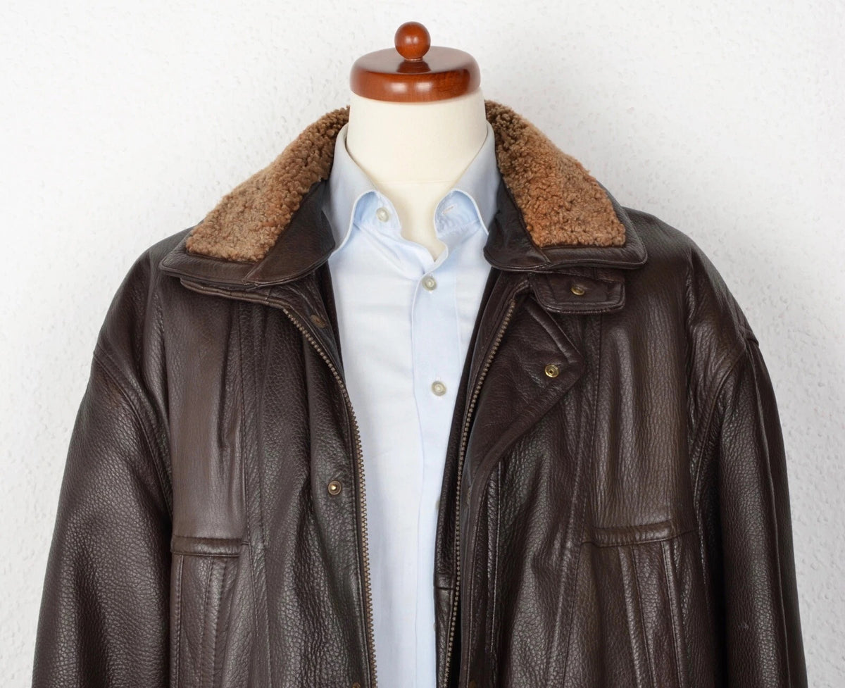 Exclusiv Lamb Nappa Leather Jacket Feat. Shearling Collar Size 50 - Brown