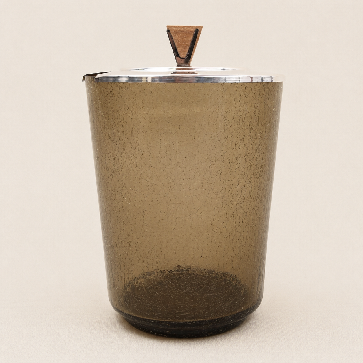 Vintage Mid-Century Eiswürfelbehälter aus Rauchglas mit Craquelé-Optik und 3 Gläsern