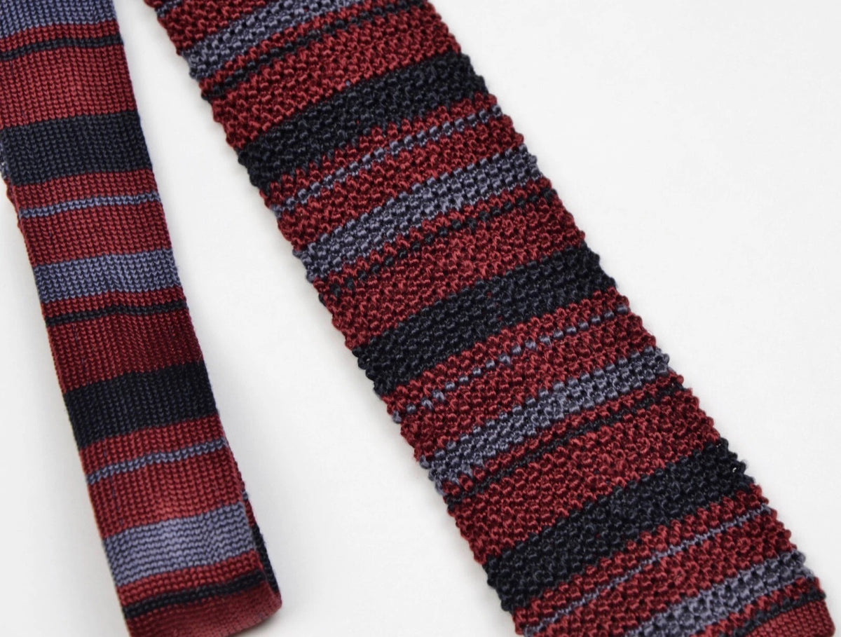 Classic Silk Knit Tie - Burgundy Stripes