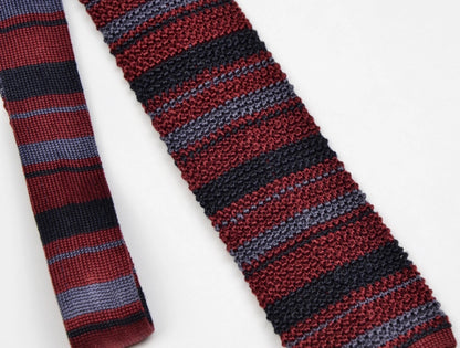 Classic Silk Knit Tie - Burgundy Stripes