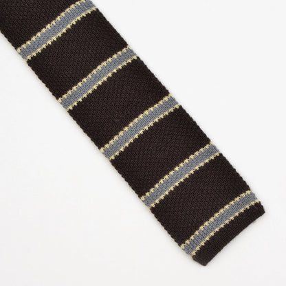Klassic 100% Wolle Strickkrawatte Made in Italy - Braun Gestreift