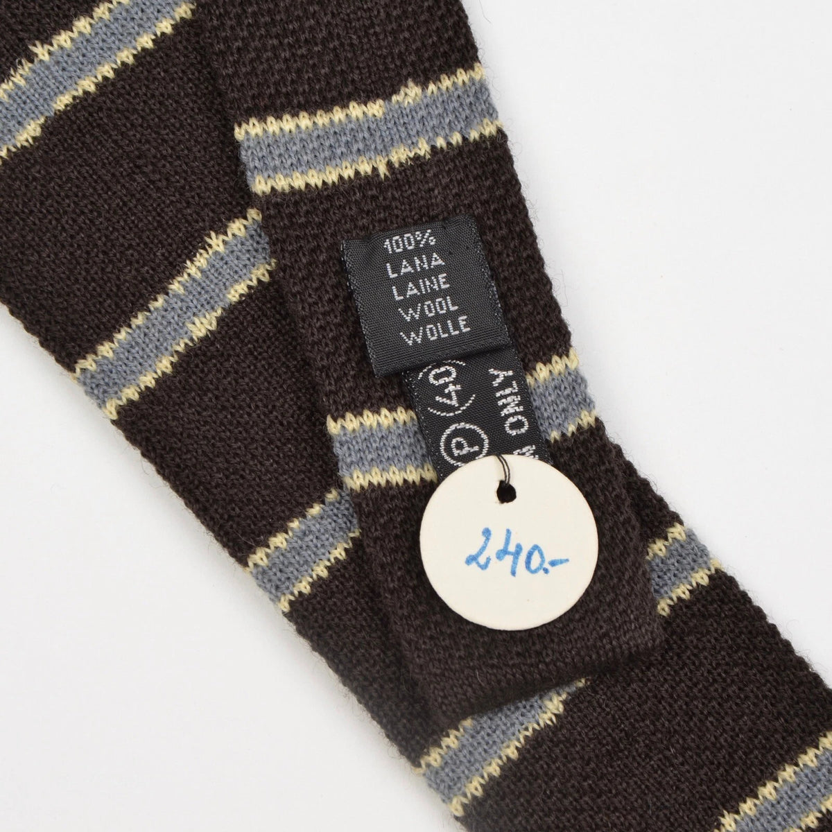Klassic 100% Wolle Strickkrawatte Made in Italy - Braun Gestreift