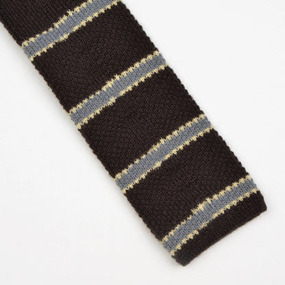 Klassic 100% Wolle Strickkrawatte Made in Italy - Braun Gestreift