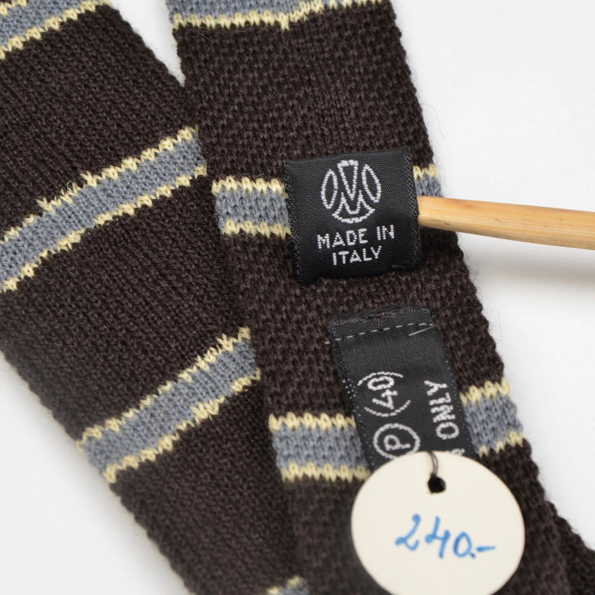Klassic 100% Wolle Strickkrawatte Made in Italy - Braun Gestreift