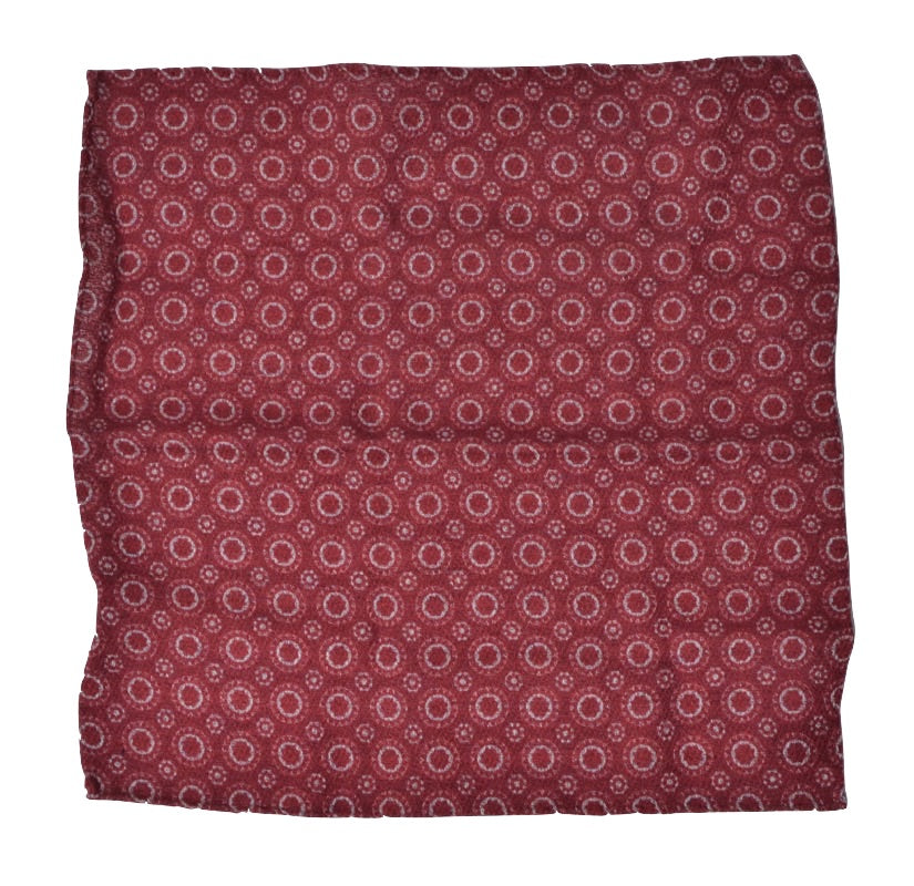 Wool/Silk Circle Pattern Pocket Square - Burgundy