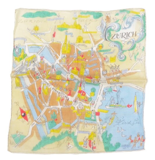 Anonymous Handrolled Cotton Pocket Square - Zürich Map