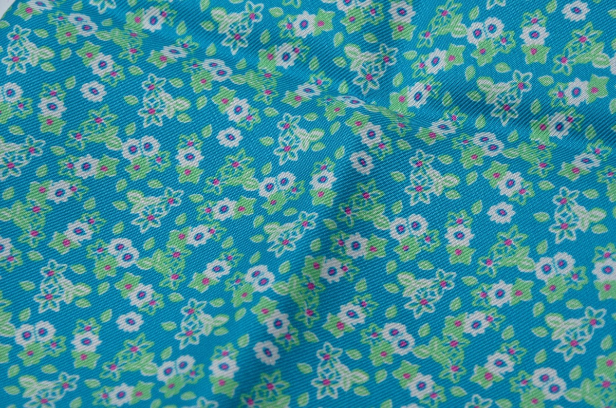 Silk Pocket Square Flower Print - Blue-Green