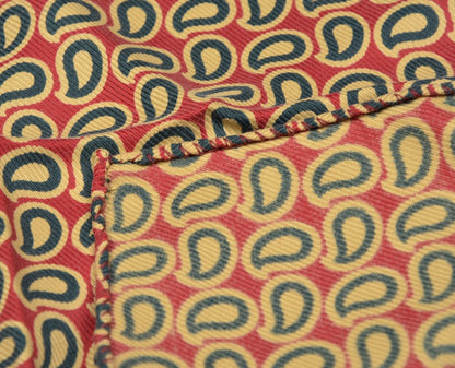 Anonym Handgerolltes Einstecktuch aus Seide mit Paisleymuster - Rot, Gelb, Grün