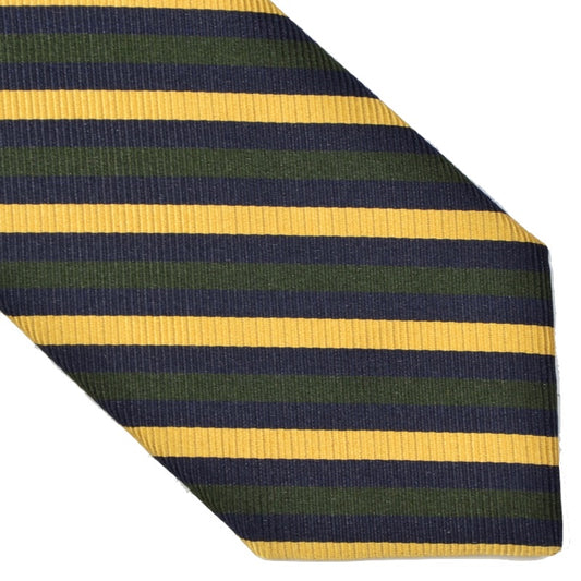 Breuer-Krawatte aus Seide und Baumwolle mit Streifen - Grün, Blau und Gelb
