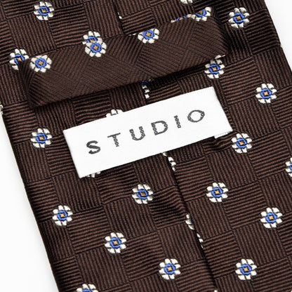 Studio Silk & Cotton Flower Tie - Brown