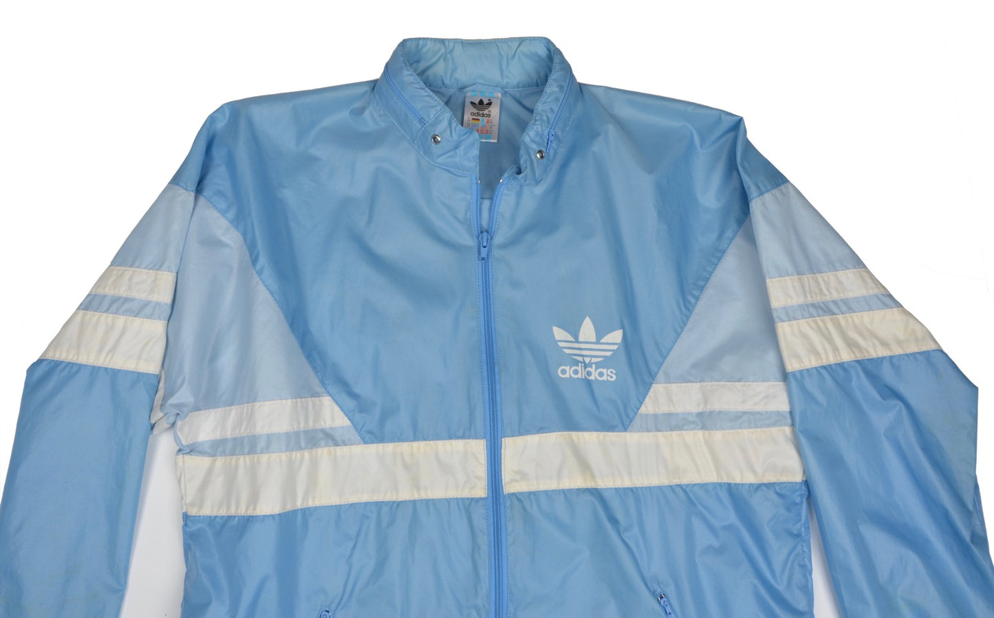 Vintage 80er Jahre Adidas Packable Nylon Regenjacke Größe 48/38 - Himmelblau