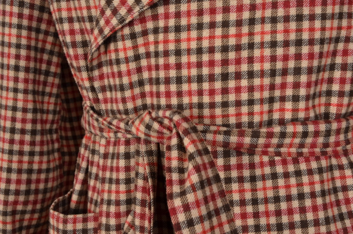 Vintage Handmade Shawl Collar Wool Robe - Plaid