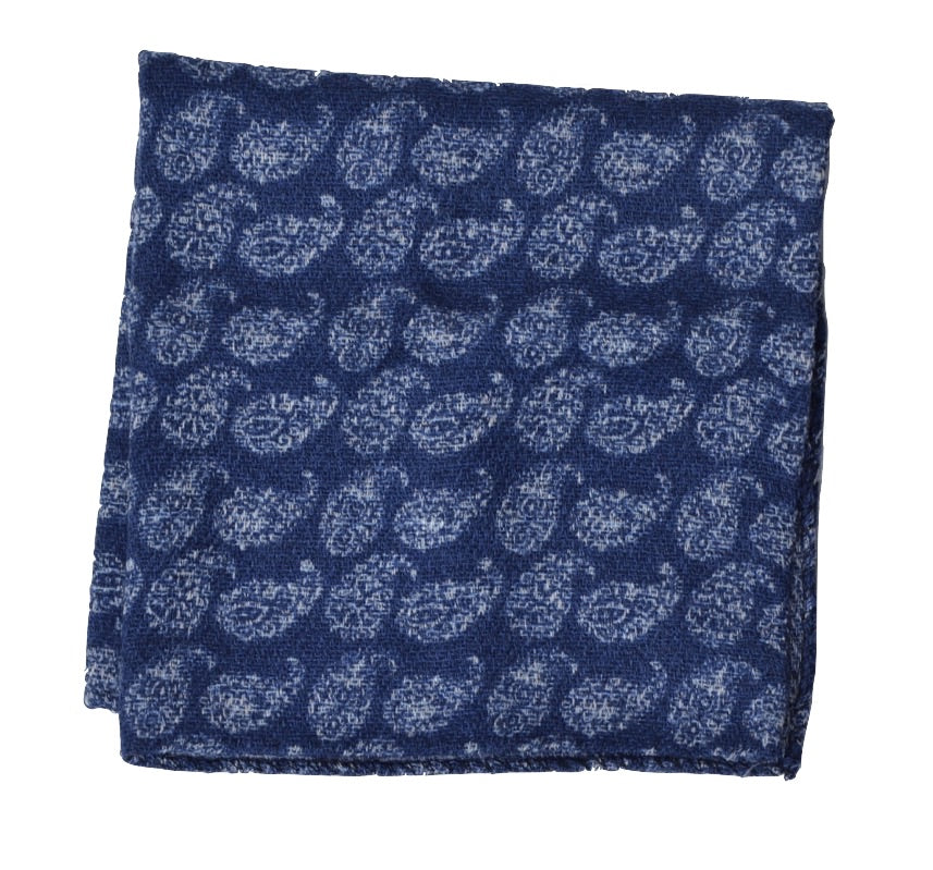 Wool/Silk Paisley Pocket Square - Blue