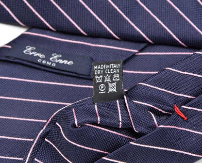 Erre Enne Como Silk Striped Tie - Navy & Pink