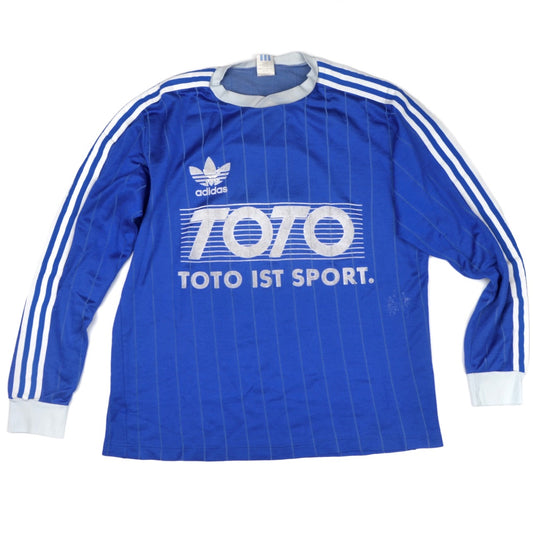 Vintage 80er Jahre Adidas Toto ist Sport Trikot Größe D9-10/XL - Königsblau