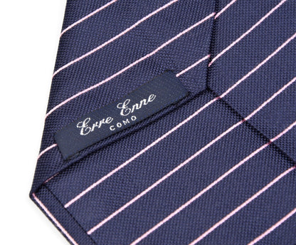 Erre Enne Como Silk Striped Tie - Navy & Pink