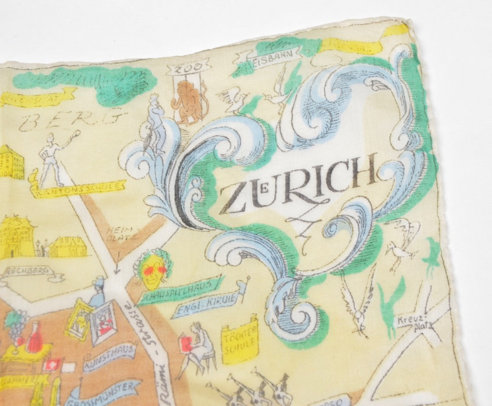 Anonym Handgerolltes Einstecktuch aus Baumwolle - Zürich Karte