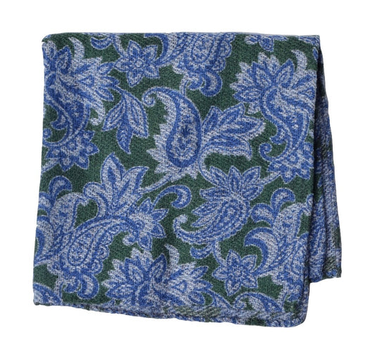 Wool/Silk Paisley Pocket Square - Blue & Green