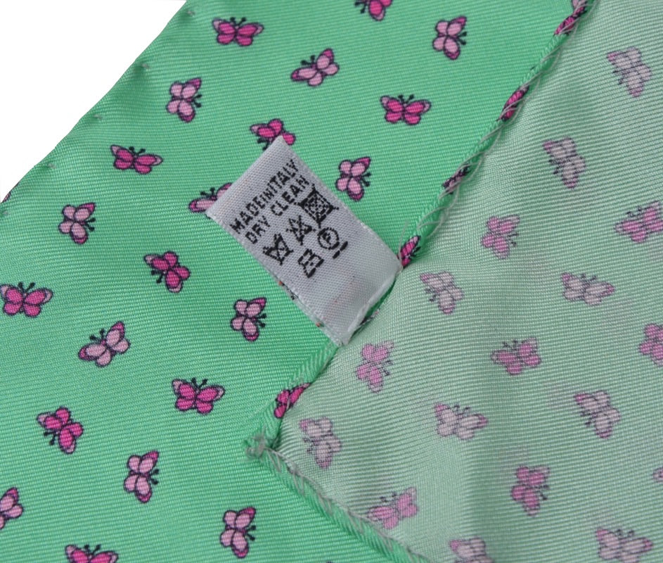 Andrew's Ties Silk Pocket Square Butterfly Print - Sea Foam