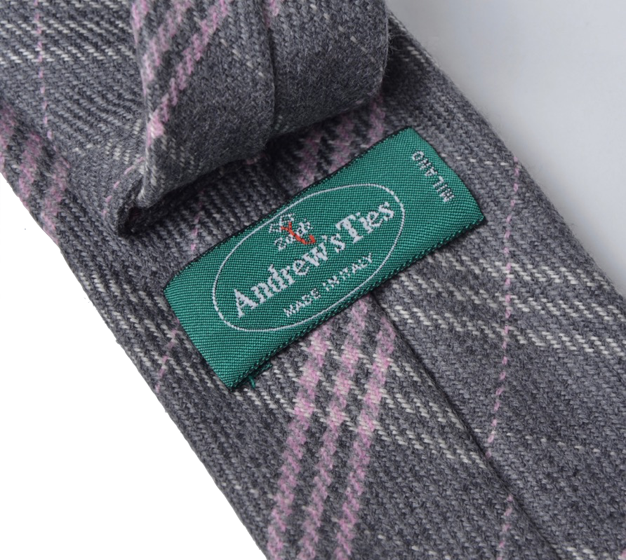 Andrew's Krawatten Karierte Wollkrawatte – Grau &amp; Rosa