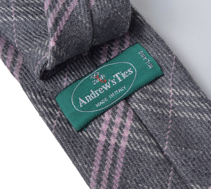 Andrew's Krawatten Karierte Wollkrawatte – Grau &amp; Rosa