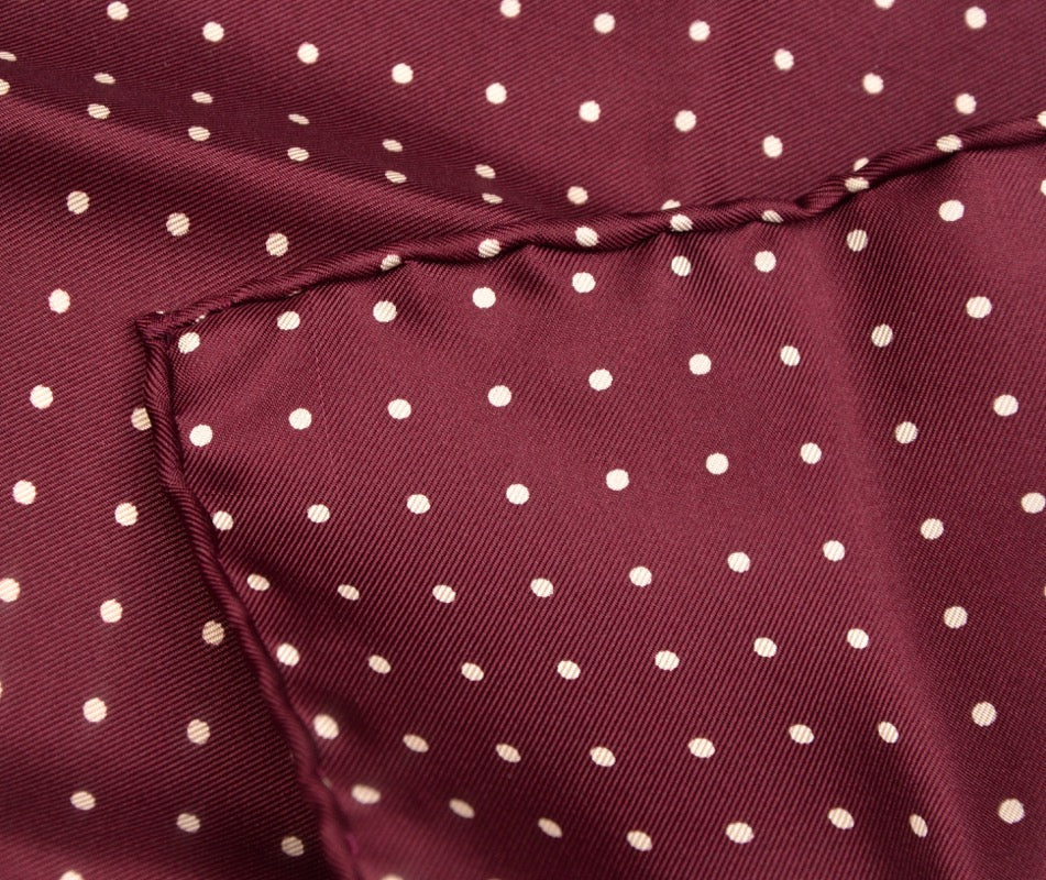 Anonymous Handrolled Silk Pocket Square - Burgundy Polka Dot