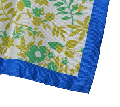 Andrew's Ties Silk Pocket Square Floral Print - Green, White, Blue