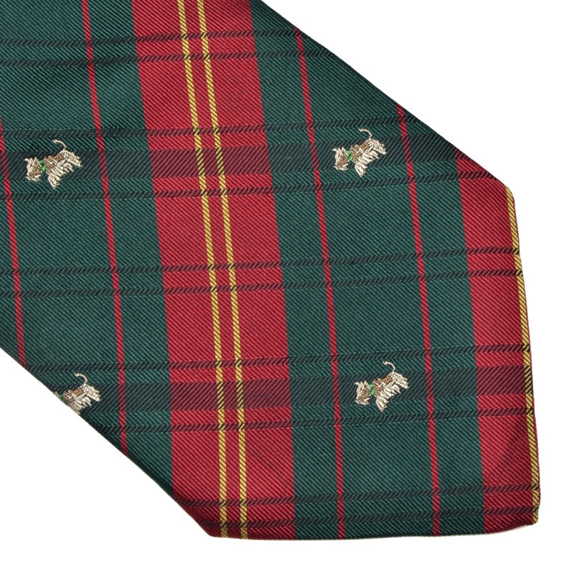 Westie-Krawatte aus karierter Seide - Rot und Grün