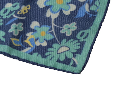 Einstecktuch aus Wolle/Seide mit Blumendruck - Blau und Türkis