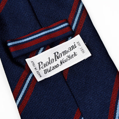 Paolo Romani Repp Stripe Silk Tie - Navy/Red