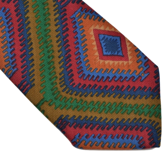 Fiorio Wool Tie Aztec Print - Green