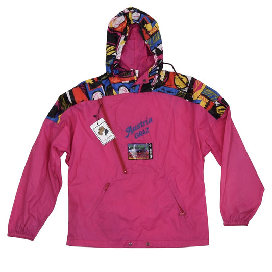 Vintage 80er Adidas Packable Nylon Regenjacke - Fuchsia