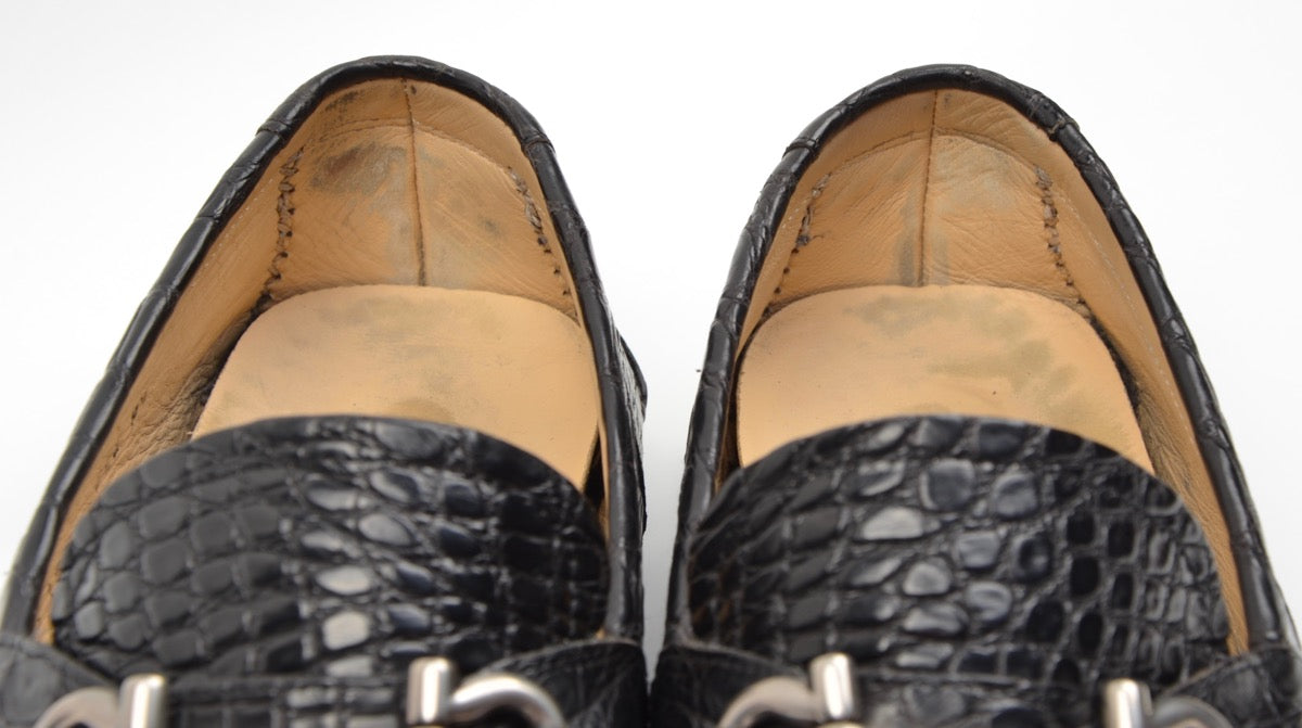 Salvatore Ferragamo Crocodile Skin Driving Loafers Size 9 1/2 EEE - Black