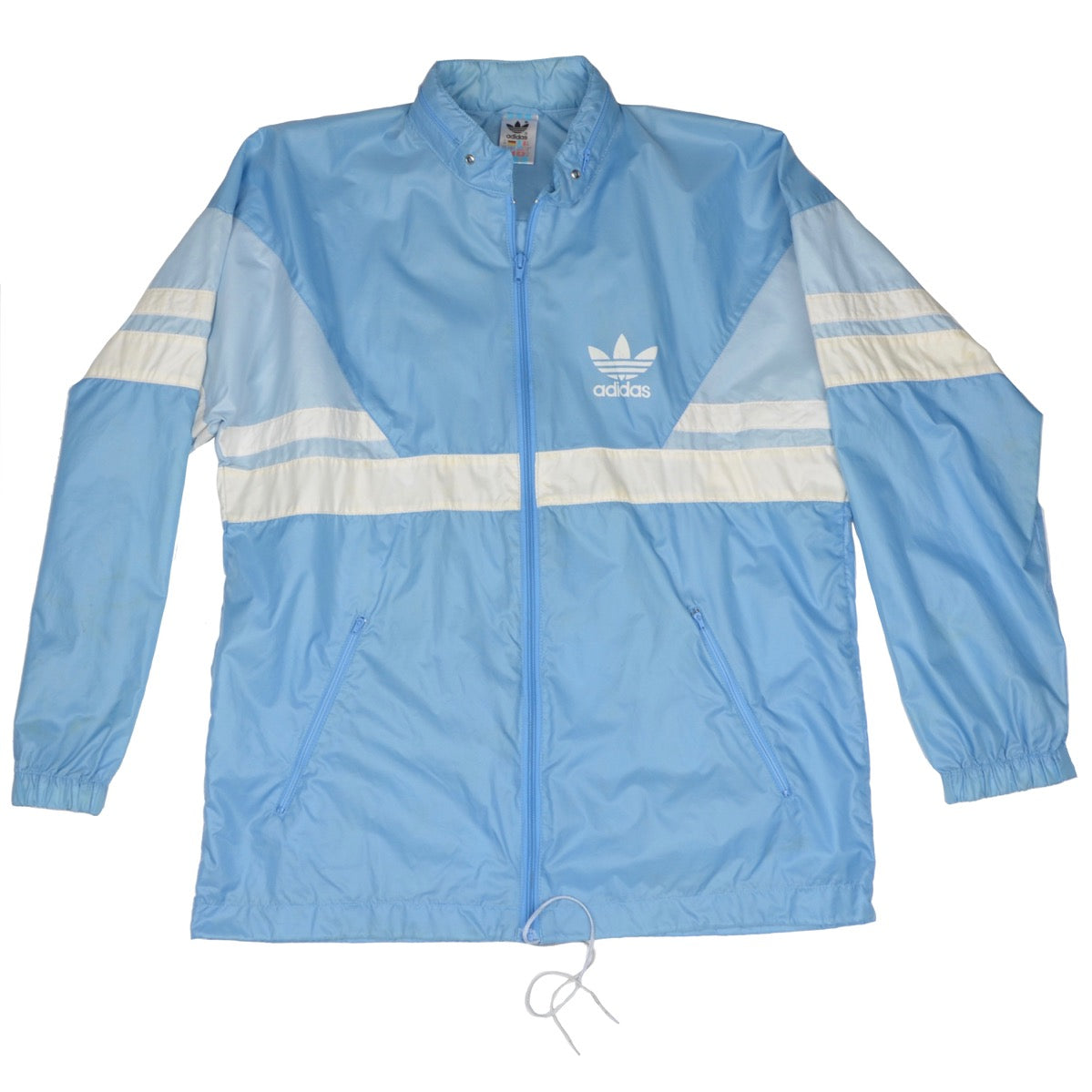 Vintage 80er Jahre Adidas Packable Nylon Regenjacke Größe 48/38 - Himmelblau